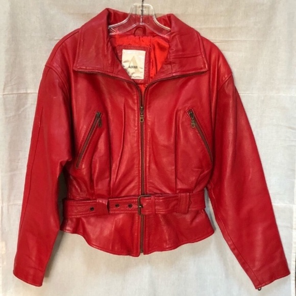 Vintage Jackets & Blazers - Vintage 90’s Avanti Red Leather Belted Jacket S